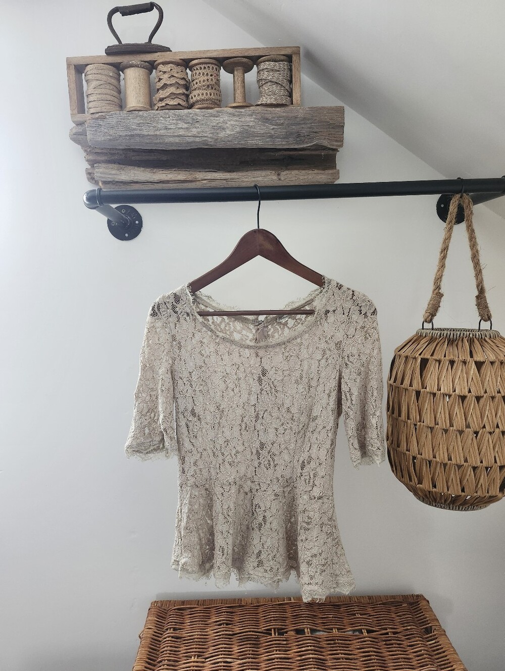 Babaton Taupe Lace Peplum Blouse